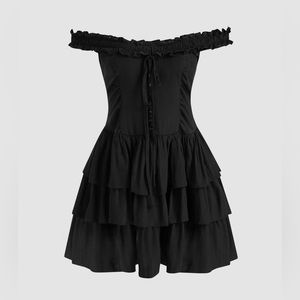 Black Ruffle Off the Shoulder Short Dress